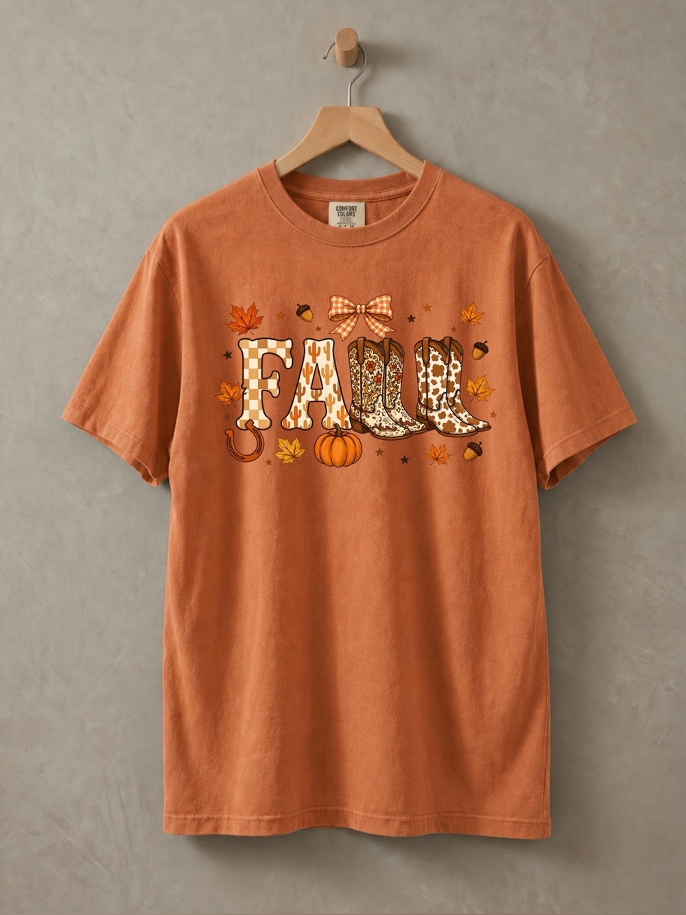 Fall Cowboy Boots Pumpkin Orange Western Coquette Aesthetic Comfort Colors Tee
